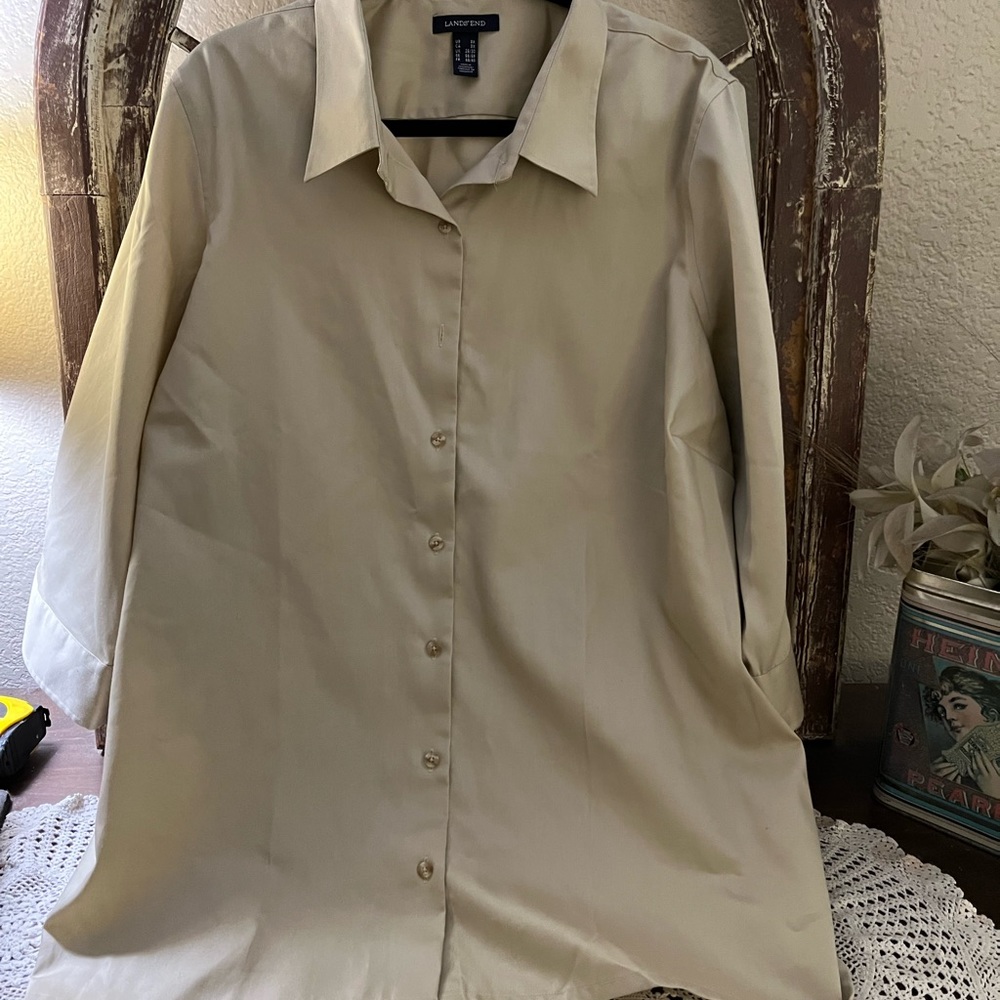 LandsEnd Blouse Size  3XL Color Tan 3/4Sleeves